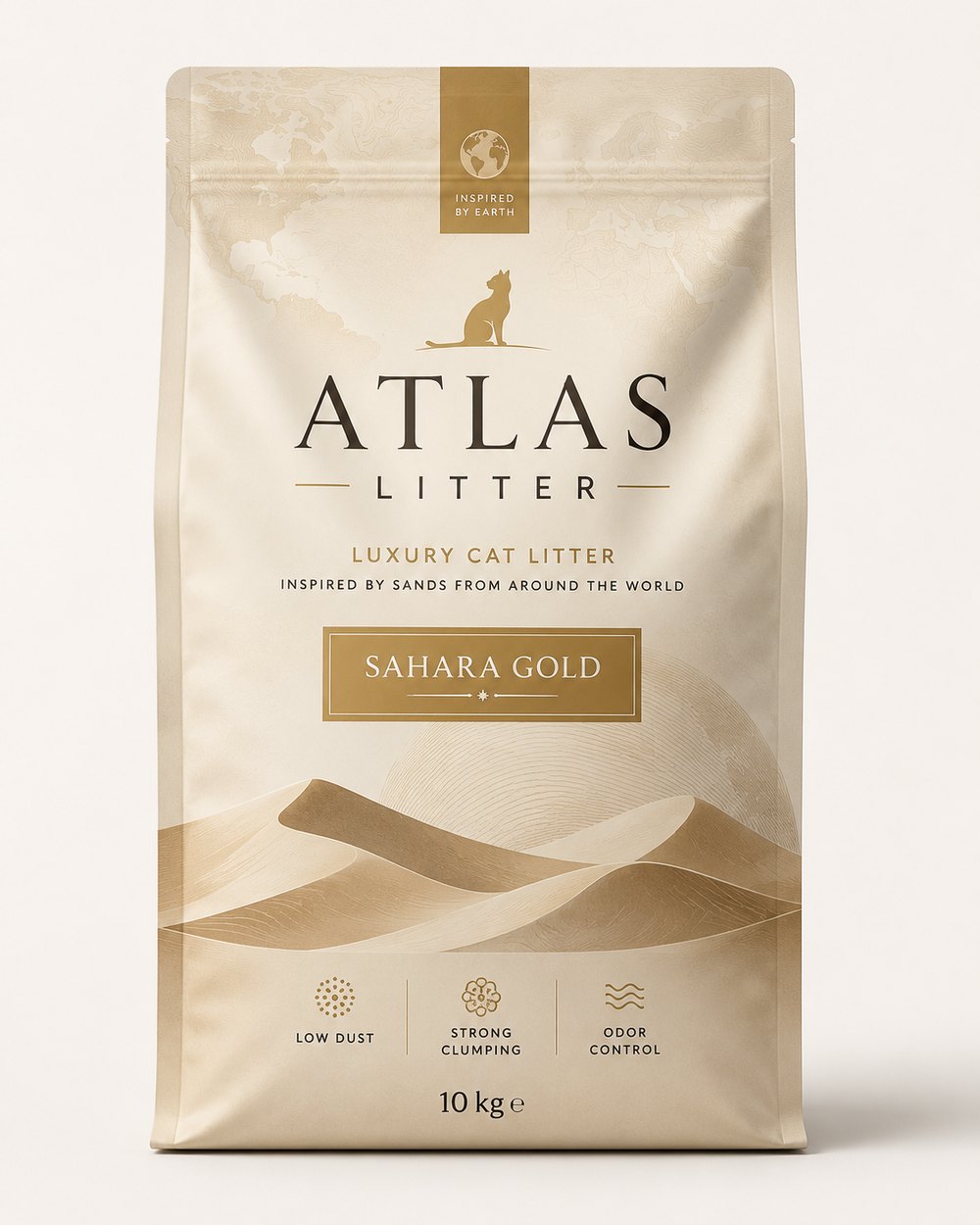 Atlas Litter Sahara Gold — luxury cat litter in a 10 kg stand-up pouch